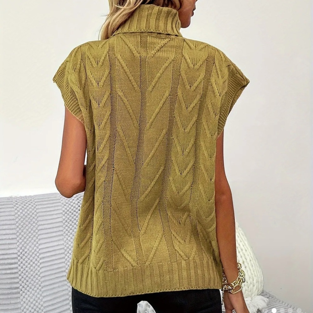 293. Solid Turtle Neck Knitted Sweater - Pullover… - image 2